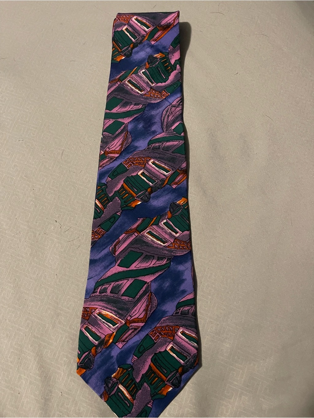 J. Garcia Purple and Green Abstract Pattern Men's Tie